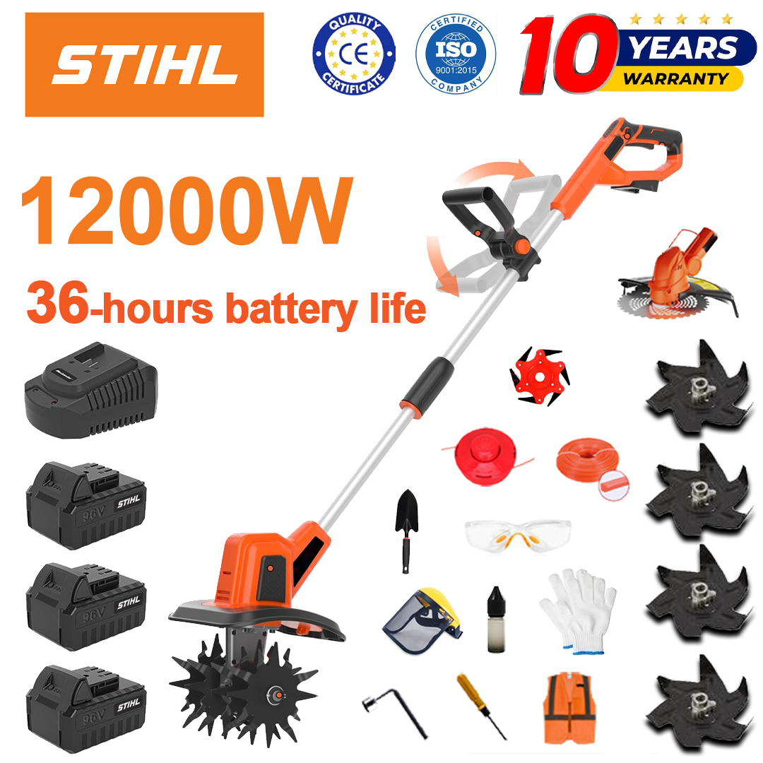 (Czas pracy baterii 36 godzin) Pług 12000 W + bateria litowa 96 V * 3 + głowica kosząca * 1 + szybka ładowarka * 1 + łopata * 1 + proste ostrze * 2 + lemiesz pługa * 4 + ostrze piły ze stopu * 1 + ostrze tnące * 1+ koszenie lina*1+różne akcesoria